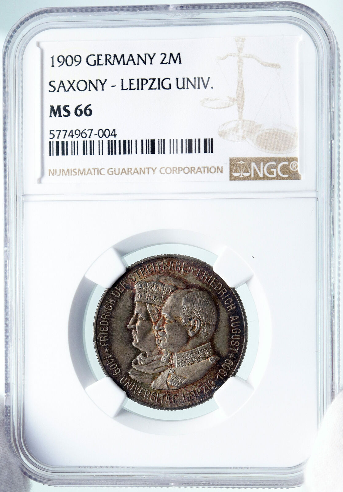 1909 GERMAN STATES SAXONY Friedrich August III Prince Silver 2Mk Coin NGC i86942