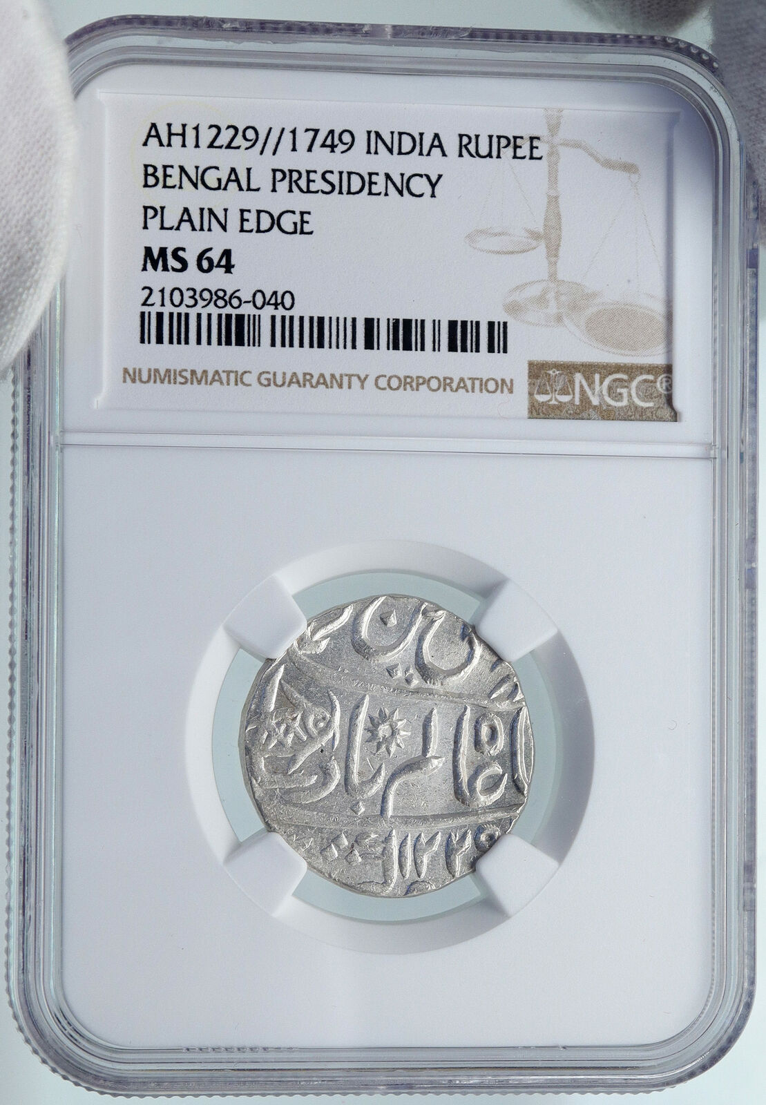 1749 (FE 1229) INDIA BRITISH OLD Bombay Presidency Silver RUPEE Coin NGC i86948