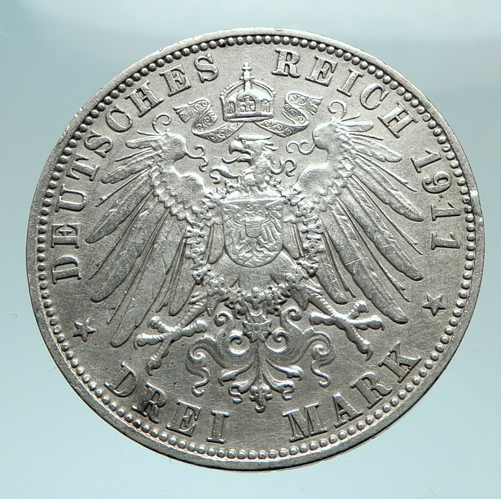 1911 D GERMANY German States BAVARIA King OTTO Silver 3 Mark Coin w EAGLE i79384