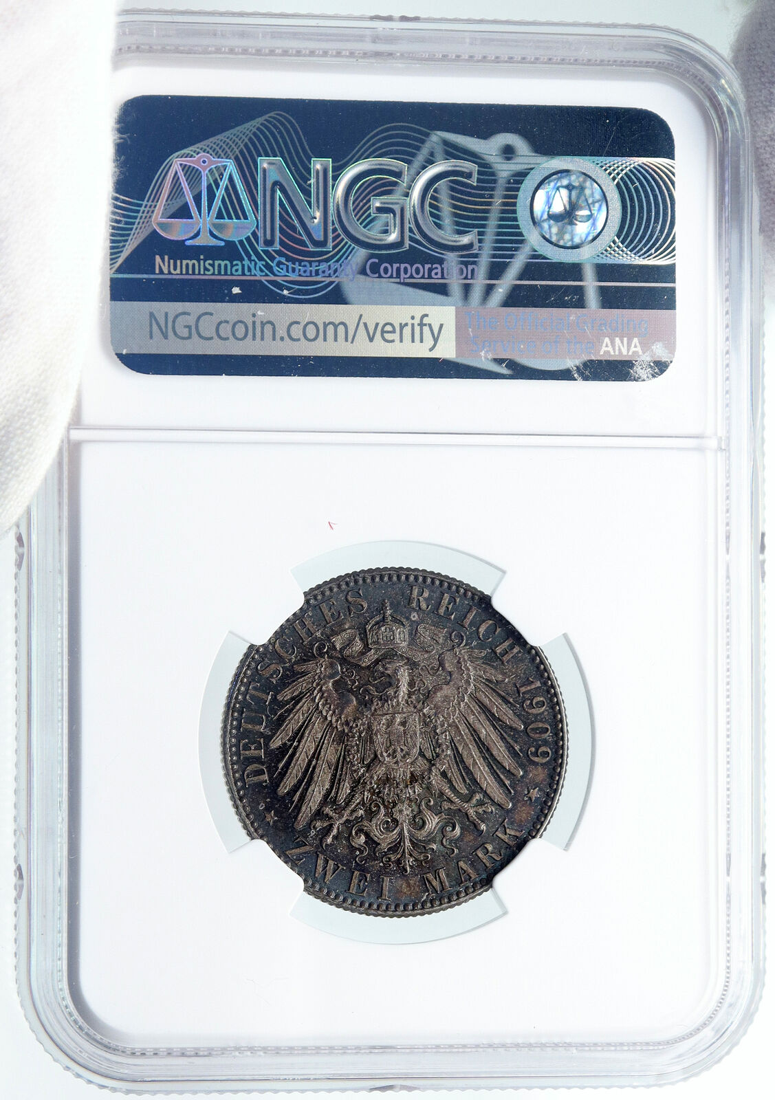 1909 GERMAN STATES SAXONY Friedrich August III Prince Silver 2Mk Coin NGC i86966