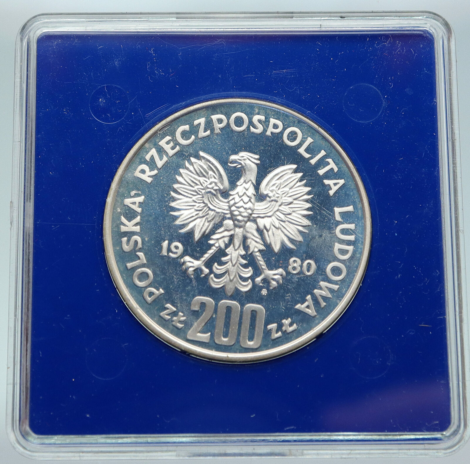 1980 POLAND WINTER OLYMPICS LAKE PLACID Ski Jump Proof Silver 200 Zl Coin i87004