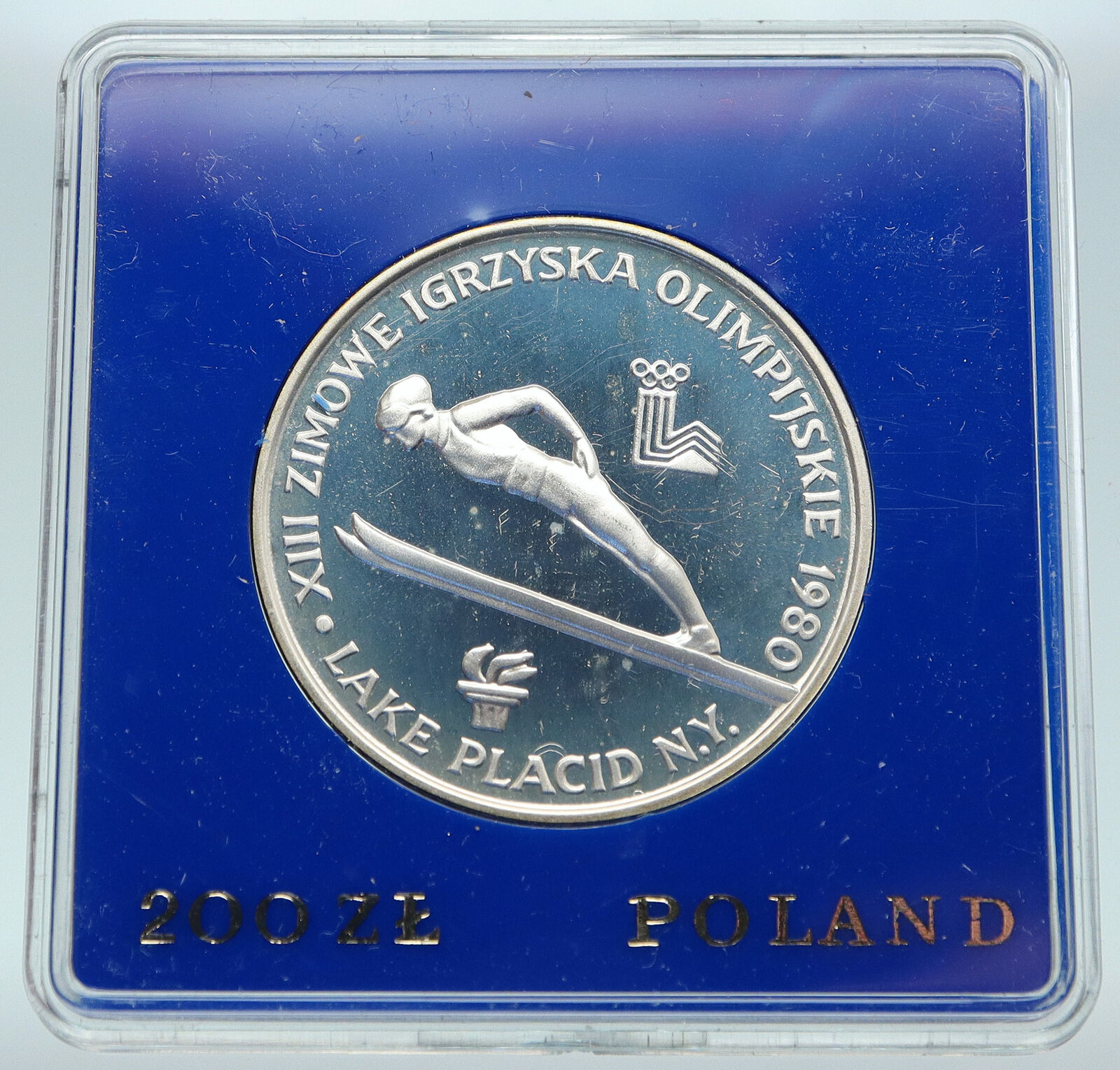 1980 POLAND WINTER OLYMPICS LAKE PLACID Ski Jump Proof Silver 200 Zl Coin i87005