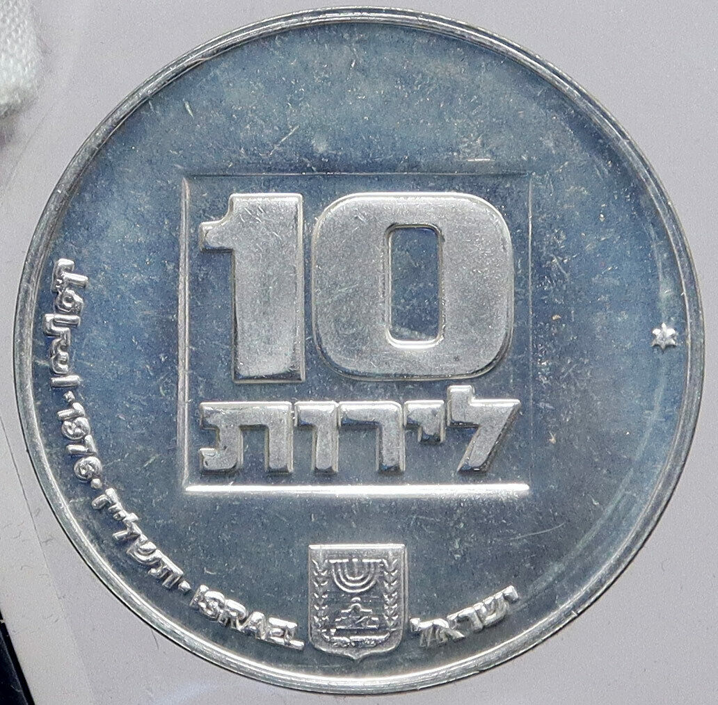 1976 ISRAEL American Menorah HANNUKAH Candles LAMP Silver 10 Lirot Coin i87009