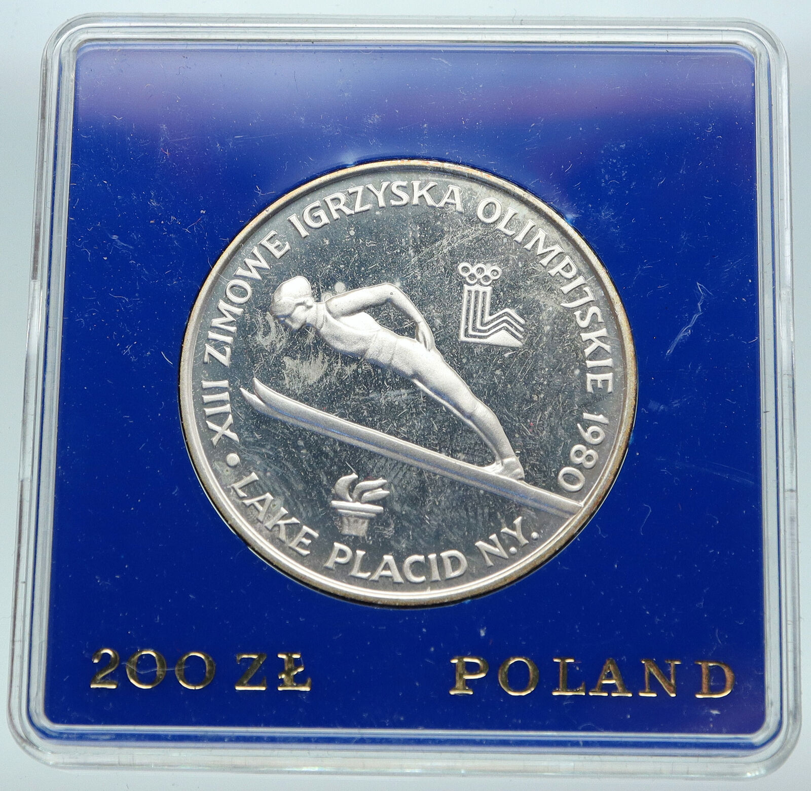 1980 POLAND WINTER OLYMPICS LAKE PLACID Ski Jump Proof Silver 200 Zl Coin i87001