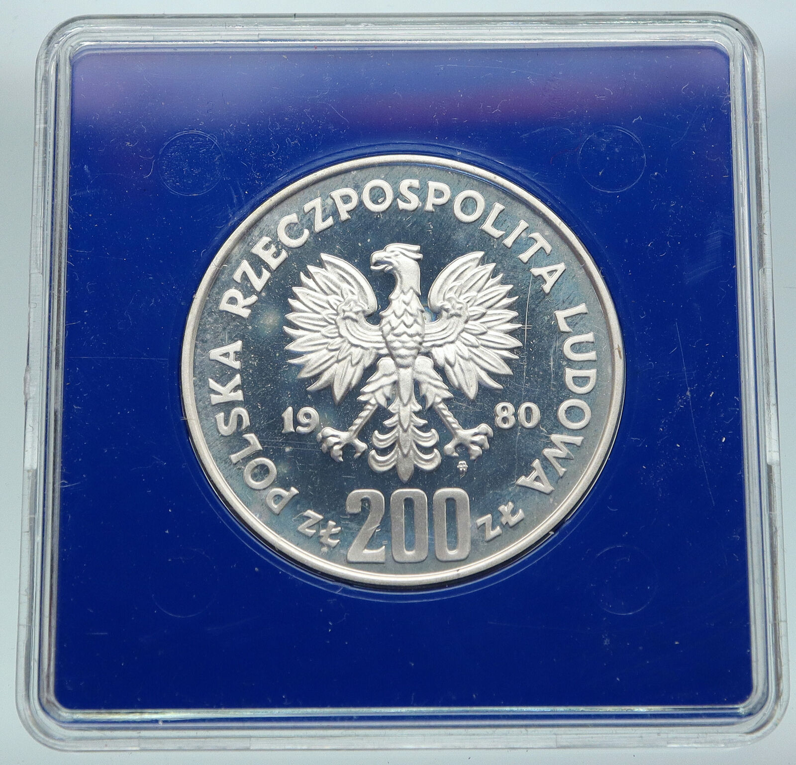 1980 POLAND WINTER OLYMPICS LAKE PLACID Ski Jump Proof Silver 200 Zl Coin i87001