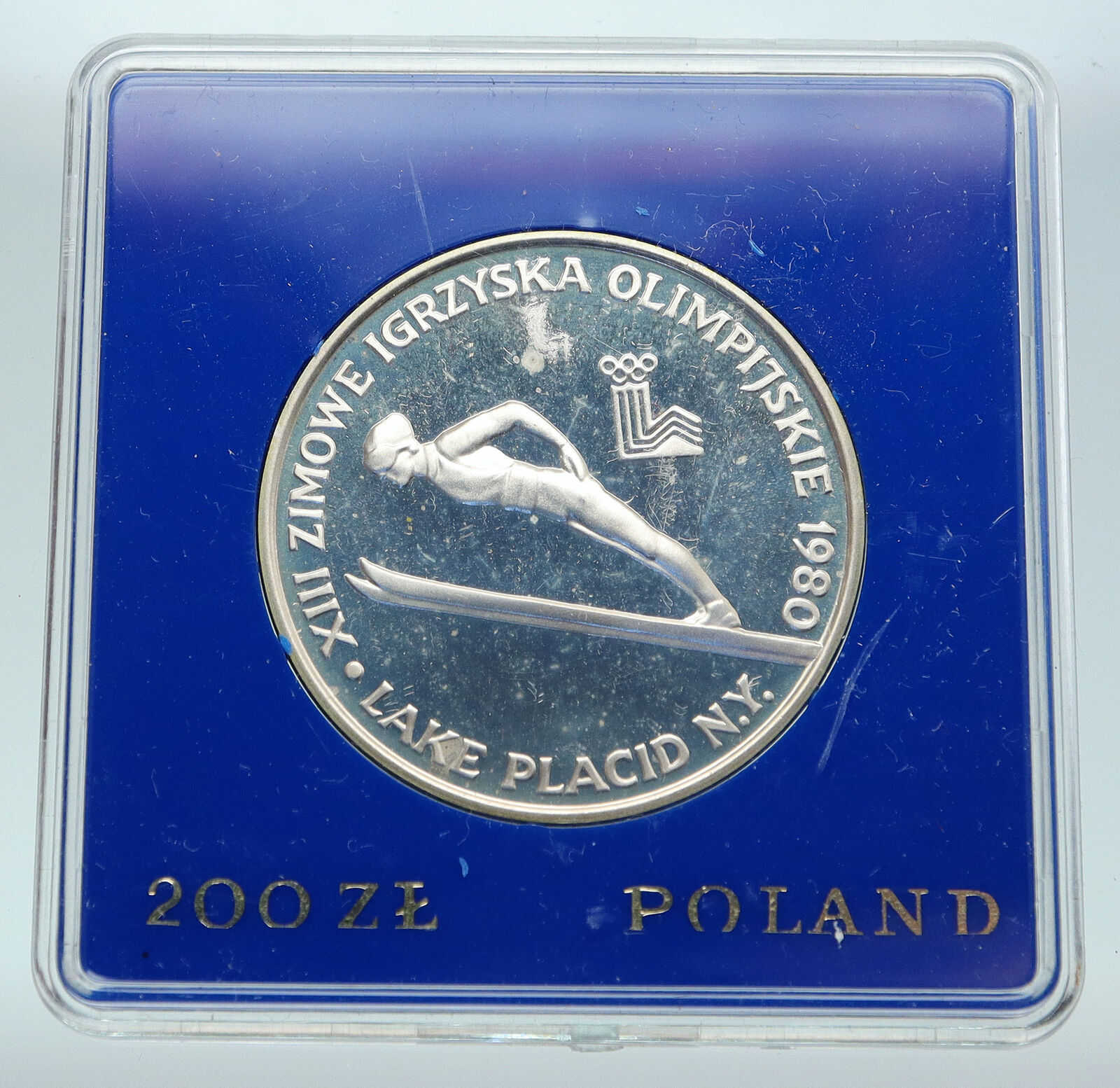 1980 POLAND WINTER OLYMPICS LAKE PLACID Ski Jump Proof Silver 200 Zl Coin i87007