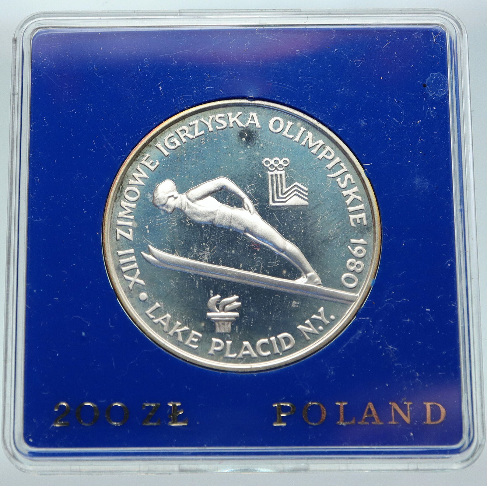 1980 POLAND WINTER OLYMPICS LAKE PLACID Ski Jump Proof Silver 200 Zl Coin i87006