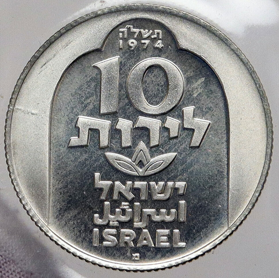 1974 ISRAEL Jewish DAMASCUS LAMP Hannukah Menorah PROOF Silver 10L Coin i86986