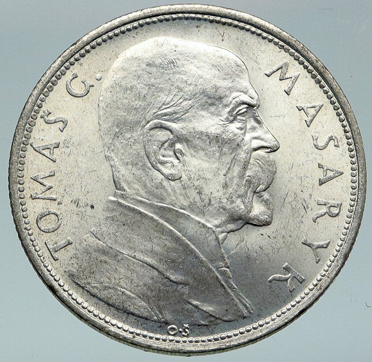 1928 CZECHOSLOVAKIA President Masaryk Genuine Silver 10 Korun Coin i87083