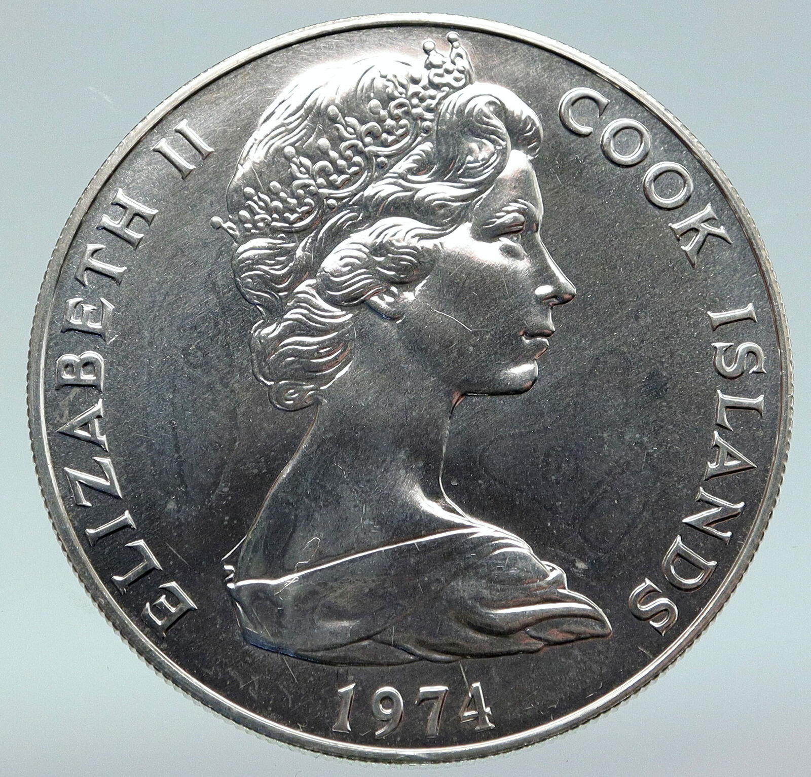 1974 COOK ISLANDS Elizabeth II James Cook Proof Silver 7.5 Dollar Coin i87084