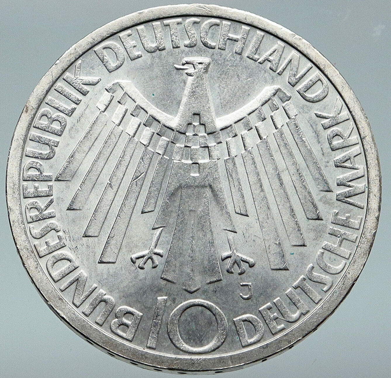 1972 J Germany Munich Summer Olympic Antique Vintage Silver 10 Mark Coin i87089