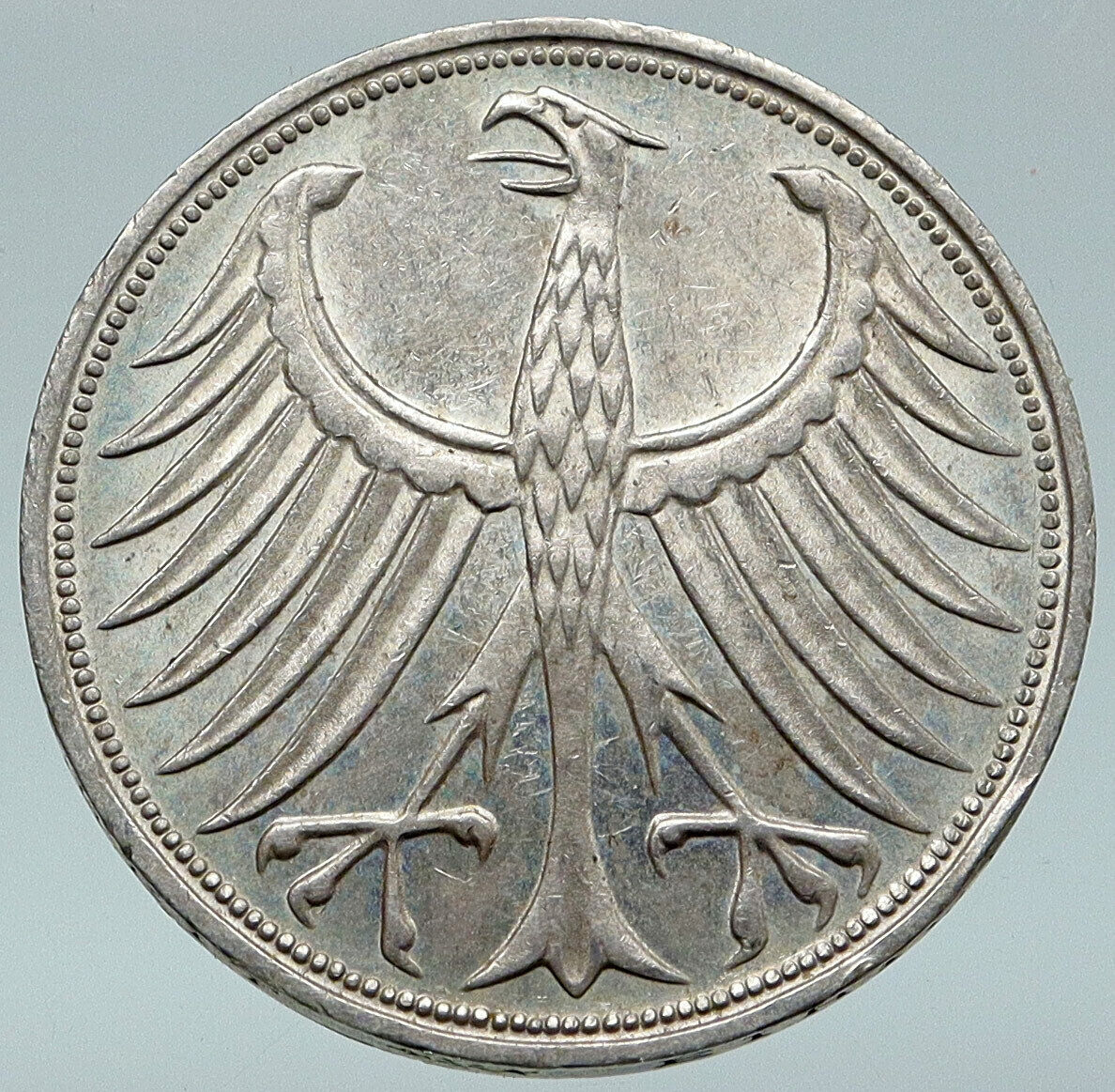 1966 D GERMANY Large 5 Mark Silver Vintage Genuine Eagle German Coin i87093
