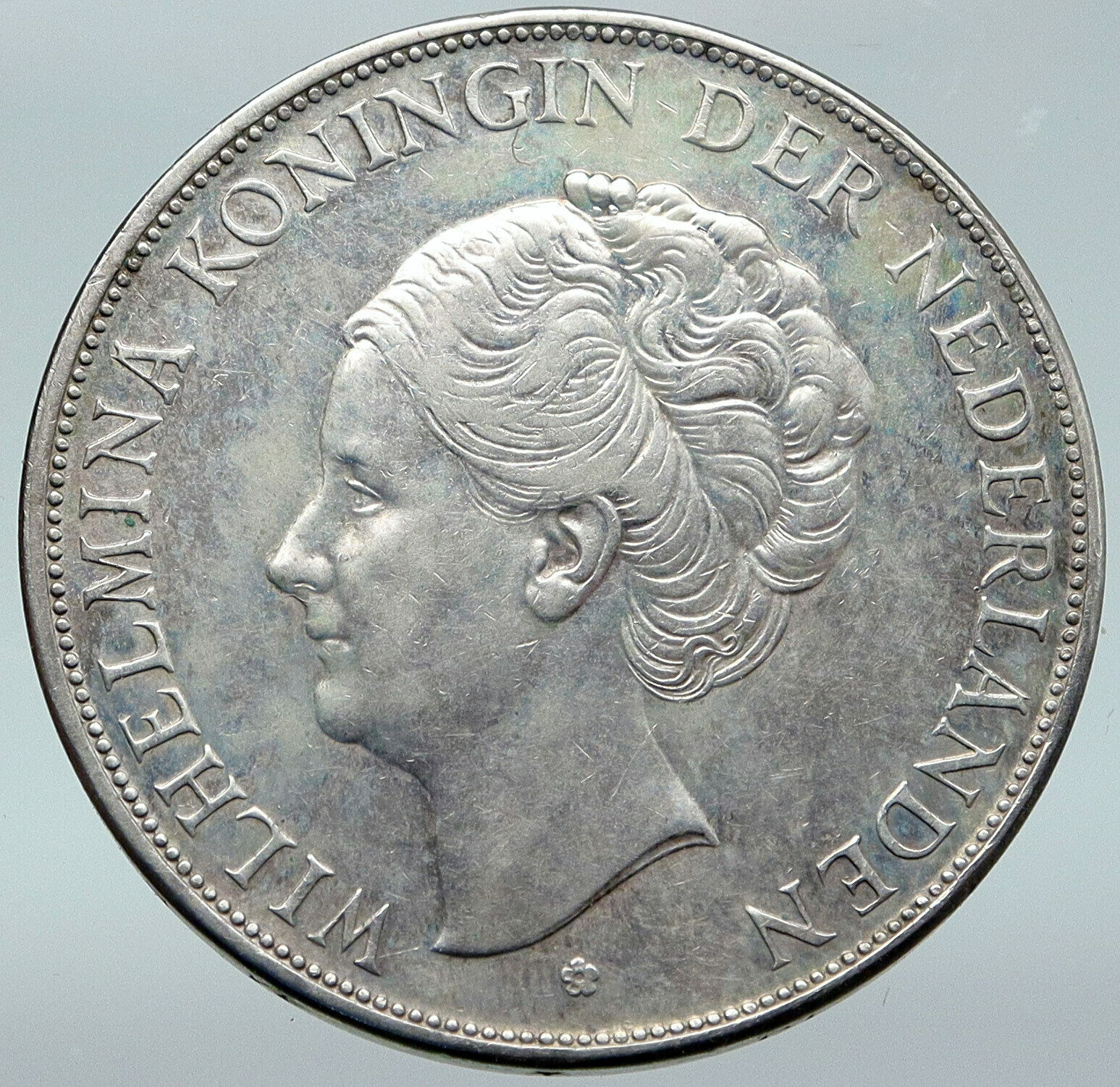 1938 NETHERLANDS Kingdom QUEEN WILHELMINA Old Silver 2 1/2 Gulden Coin i87090