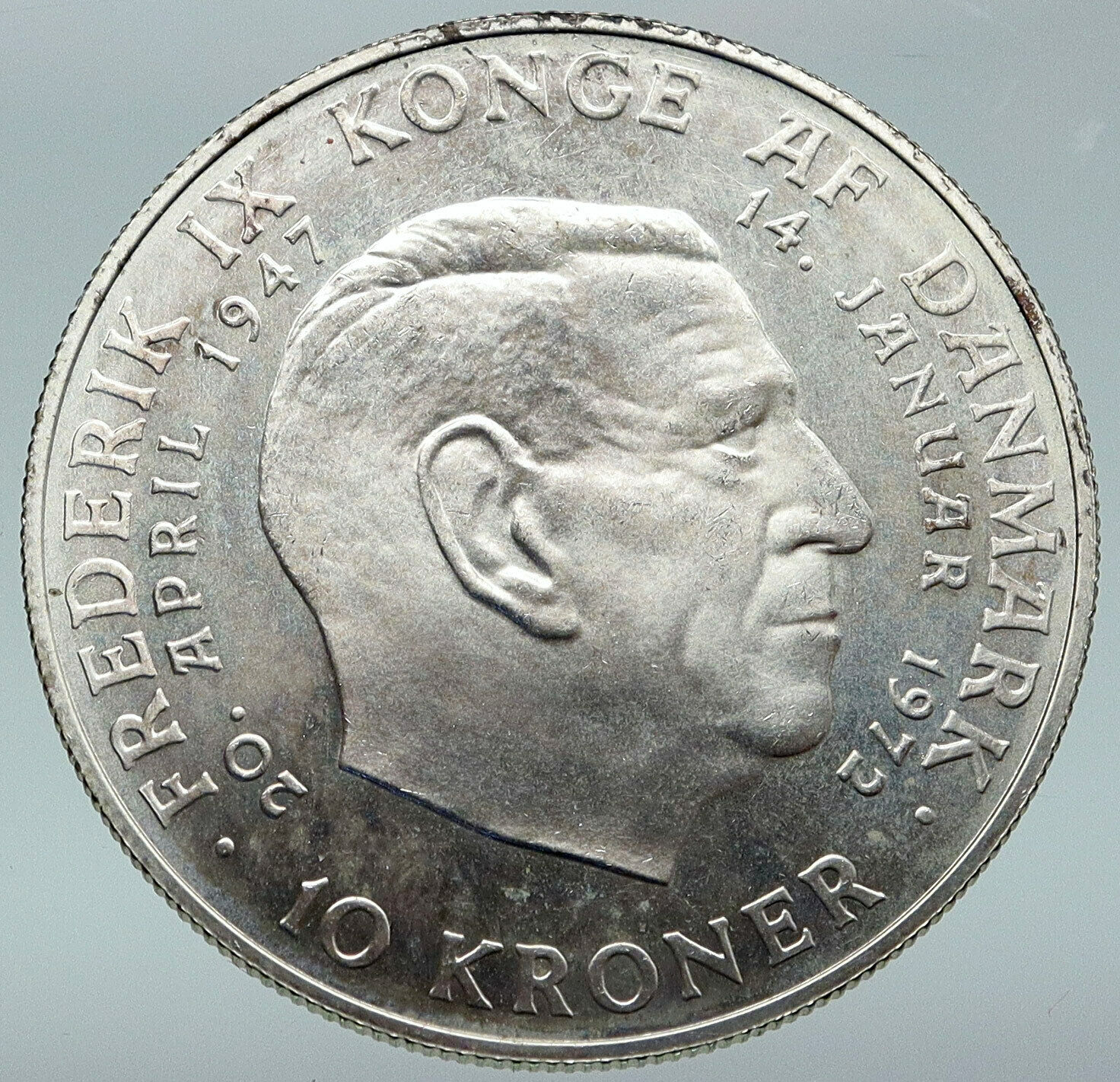 1972 DENMARK King Frederick IX & Queen Margrethe II Silver 10 Kroner Coin i87108