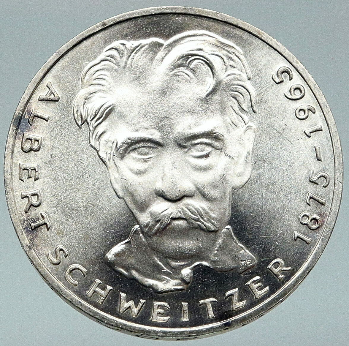 1975 GERMANY Nobel Prize Hero Albert Schweitzer OLD Silver 5 Mark Coin i87110