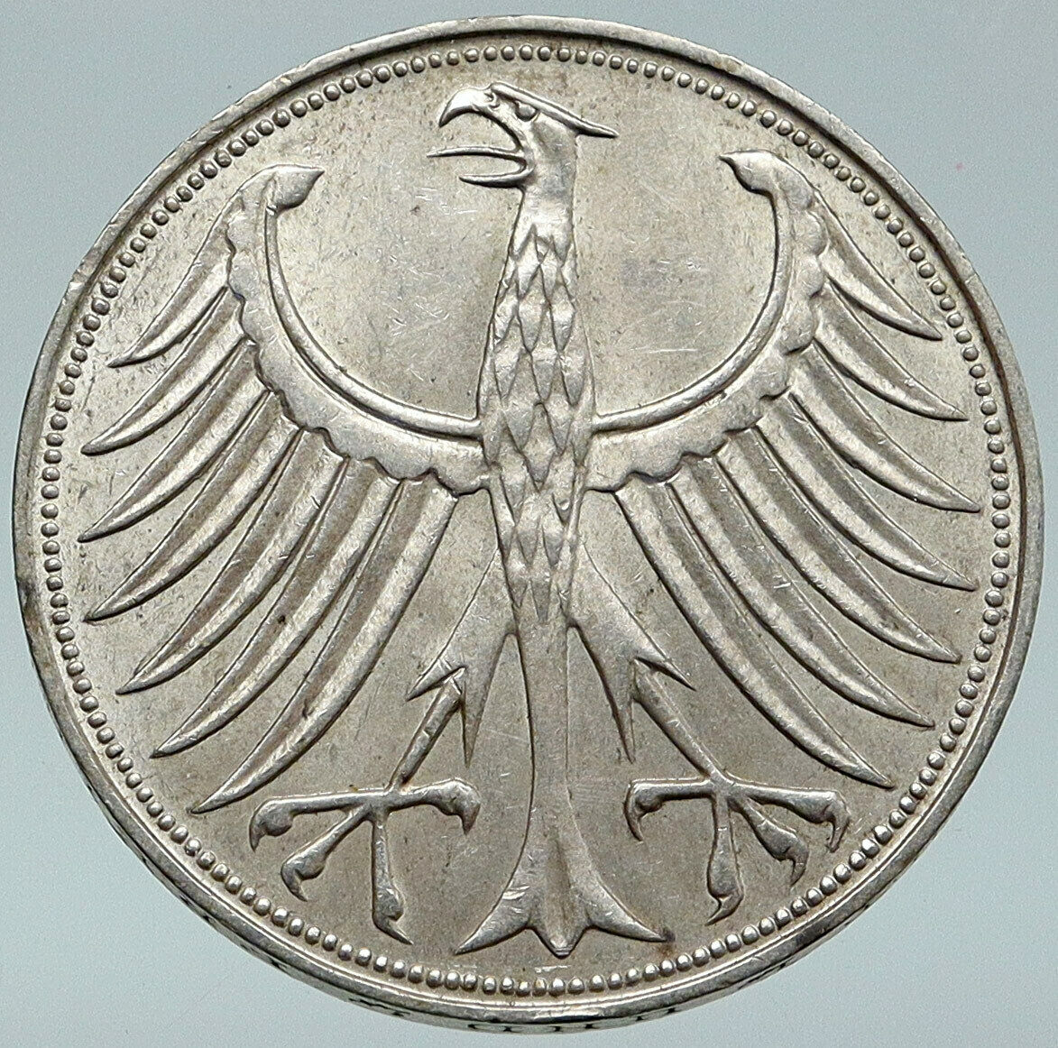 1965 J GERMANY Vintage Winged Eagle OLD German Large 5 Mark Silver Coin i87109