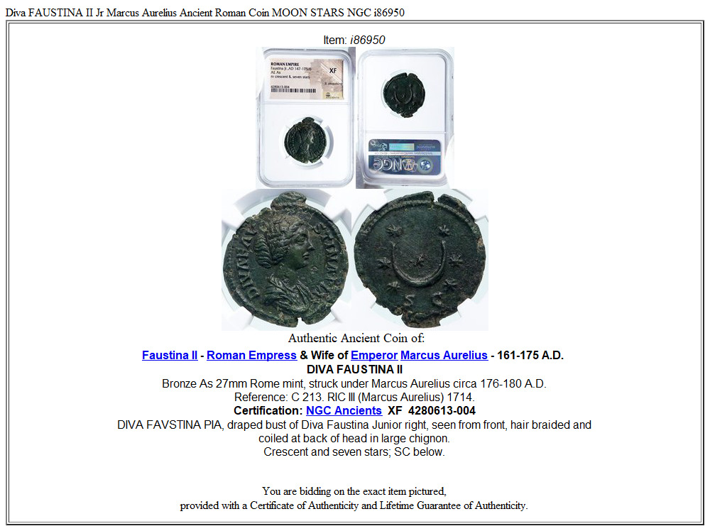 Diva FAUSTINA II Jr Marcus Aurelius Ancient Roman Coin MOON STARS NGC i86950