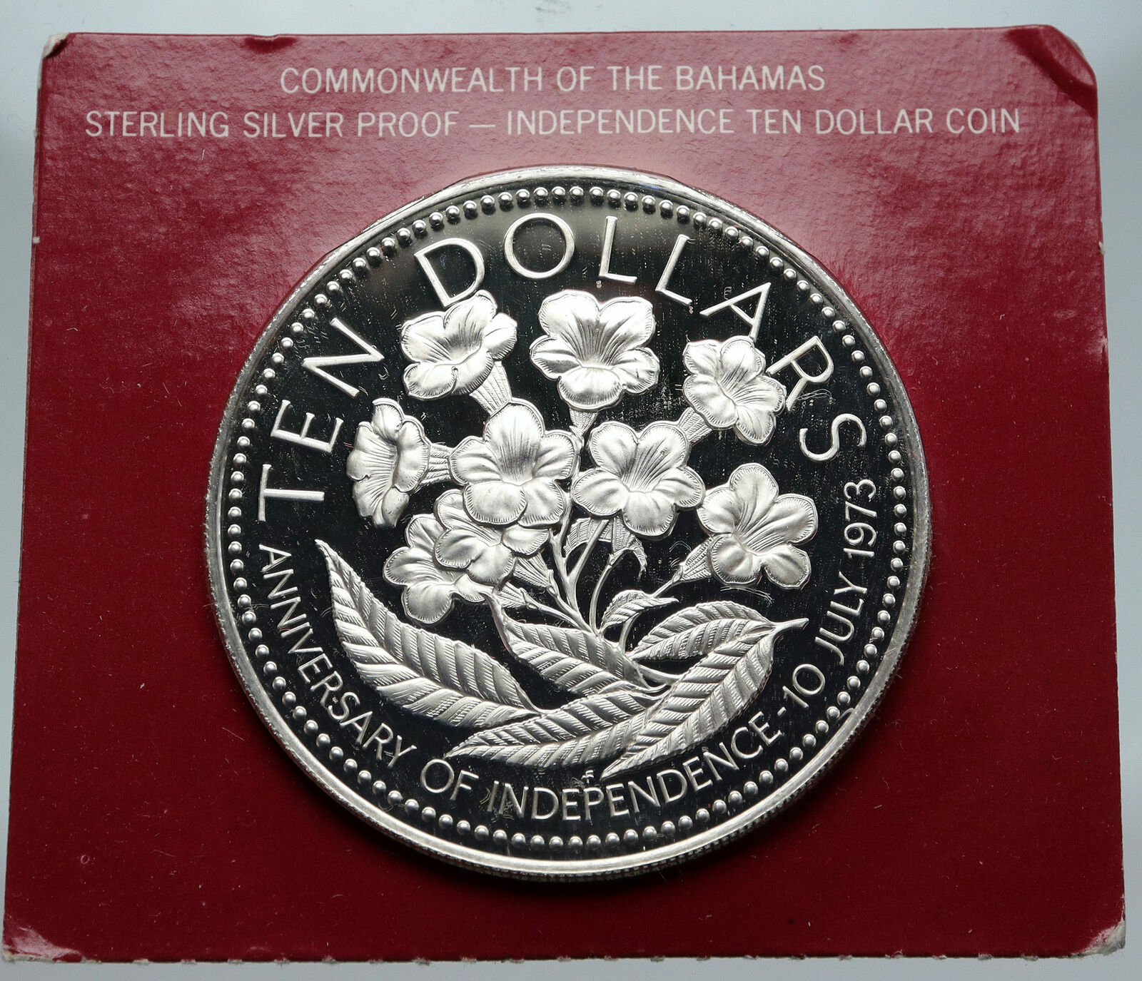 1976 The BAHAMAS Independence YELLOW ELDER FLOWER Proof Silver $10 Coin i87172