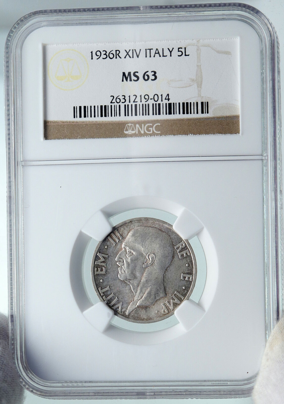 1936 ITALY King Victor Emmanuel III Silver 5 Lire Italian Coin EAGLE NGC i87142