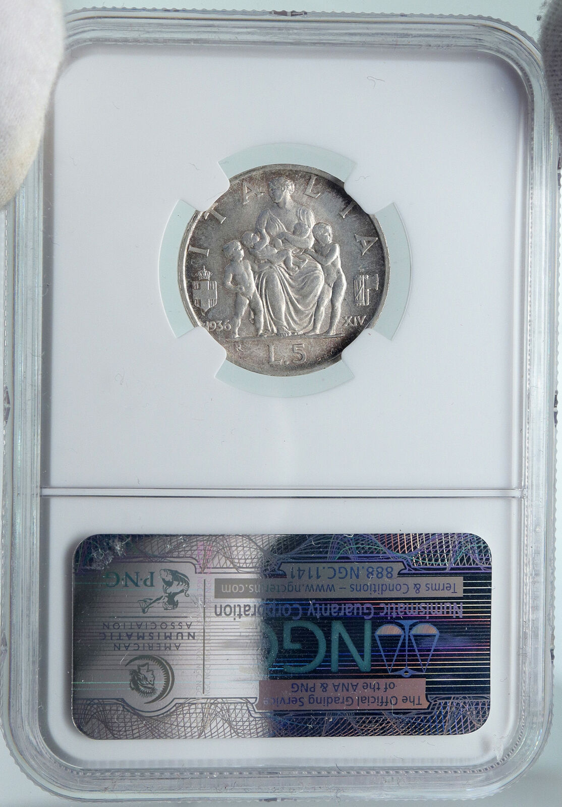 1936 ITALY King Victor Emmanuel III Silver 5 Lire Italian Coin EAGLE NGC i87142