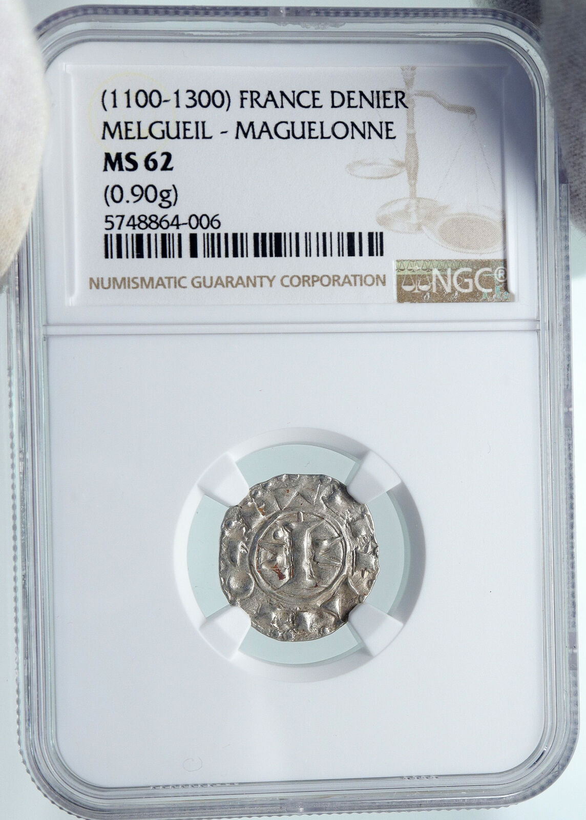 1100-1300 FRANCE Melgueil Maguelonne OLD Silver Denier Medieval Coin NGC i87148