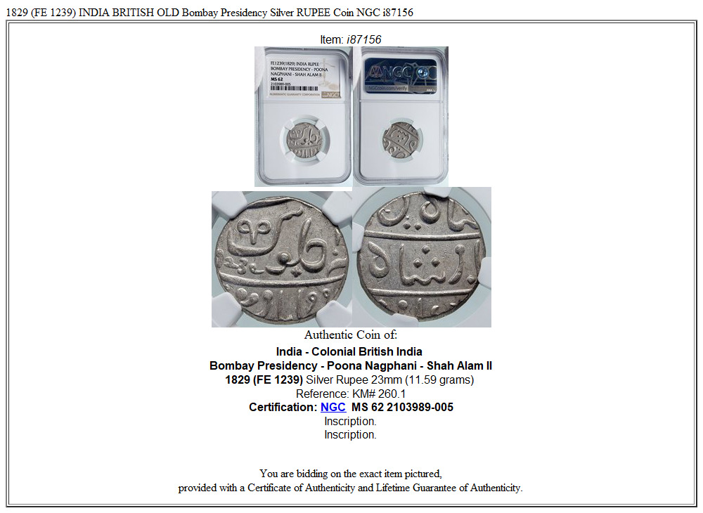 1829 (FE 1239) INDIA BRITISH OLD Bombay Presidency Silver RUPEE Coin NGC i87156