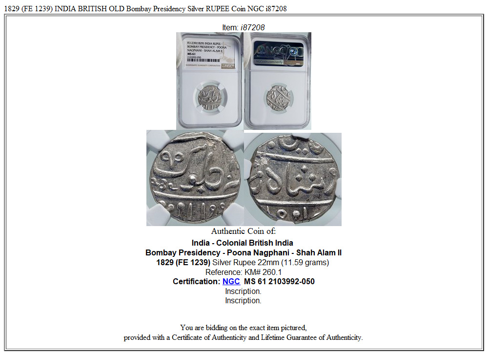 1829 (FE 1239) INDIA BRITISH OLD Bombay Presidency Silver RUPEE Coin NGC i87208