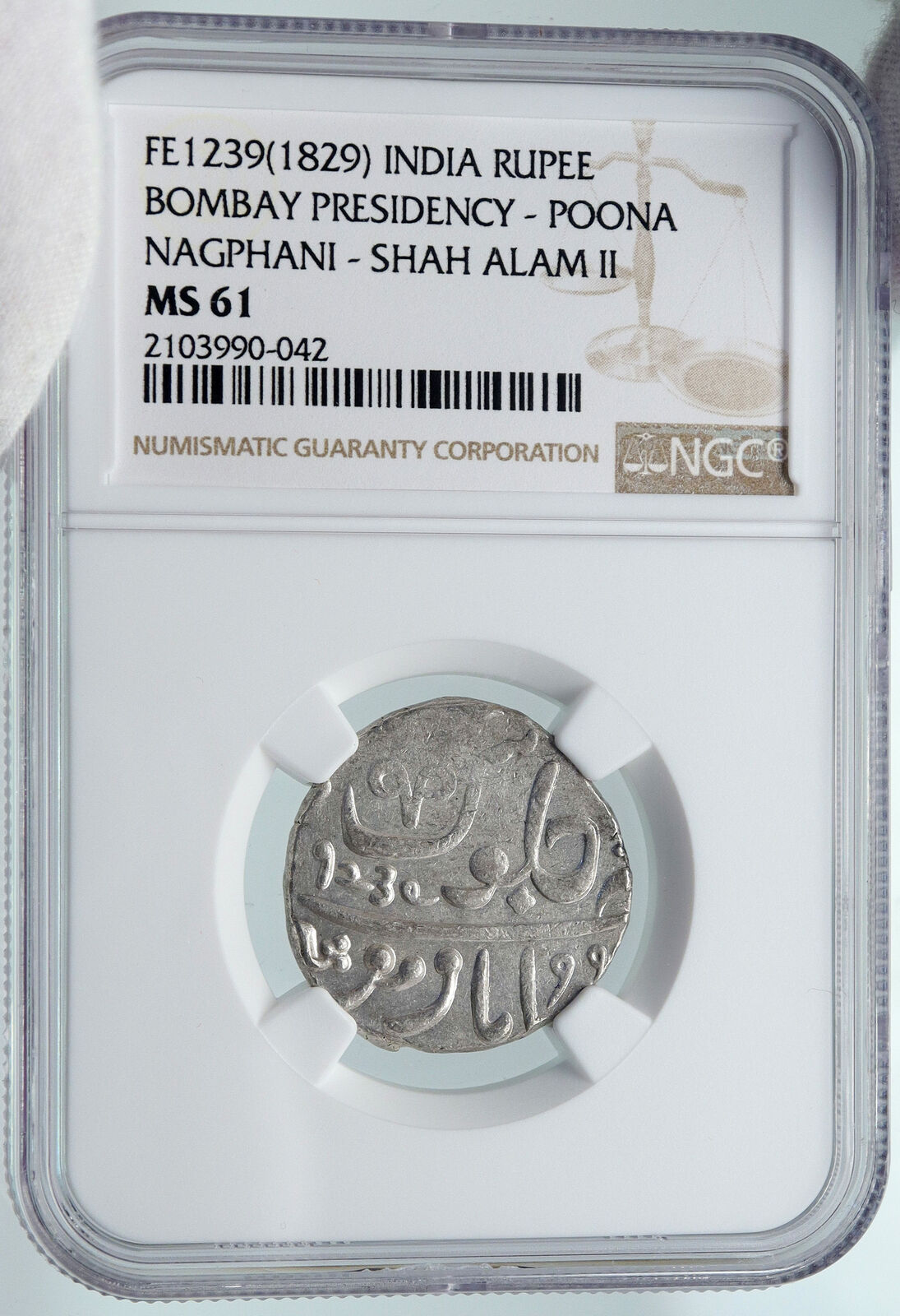 1829 (FE 1239) INDIA BRITISH OLD Bombay Presidency Silver RUPEE Coin NGC i87157