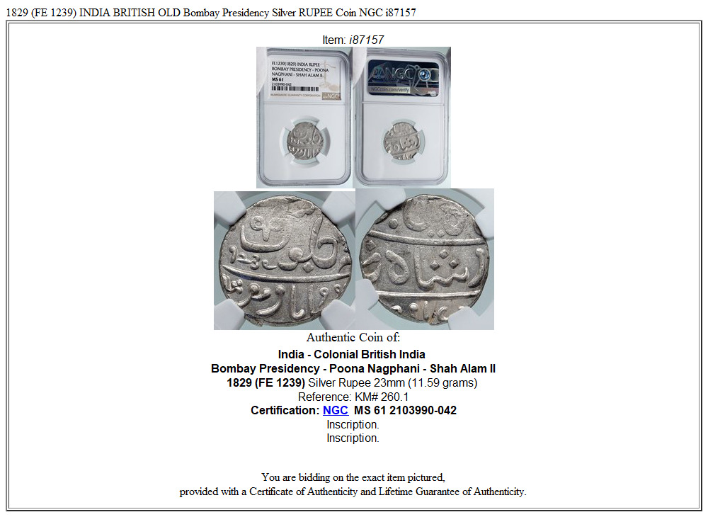 1829 (FE 1239) INDIA BRITISH OLD Bombay Presidency Silver RUPEE Coin NGC i87157