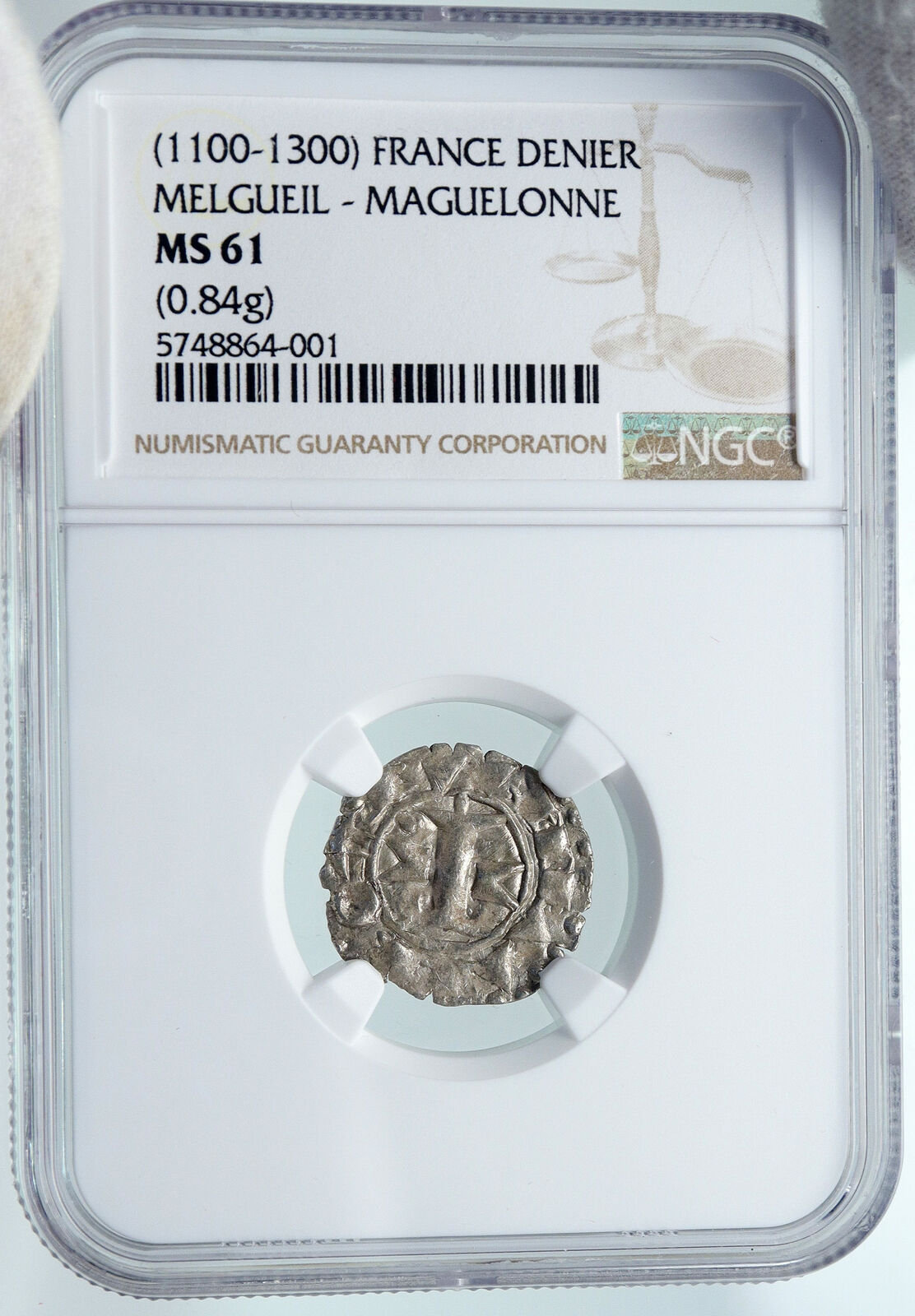 1100-1300 FRANCE Melgueil Maguelonne OLD Silver Denier Medieval Coin NGC i87149