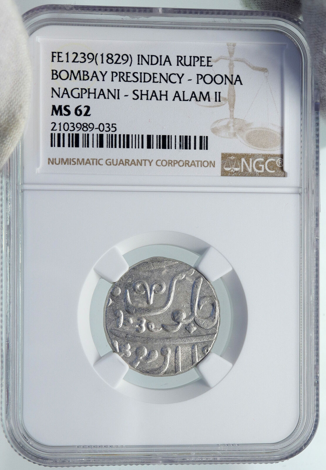 1829 (FE 1239) INDIA BRITISH OLD Bombay Presidency Silver RUPEE Coin NGC i87205