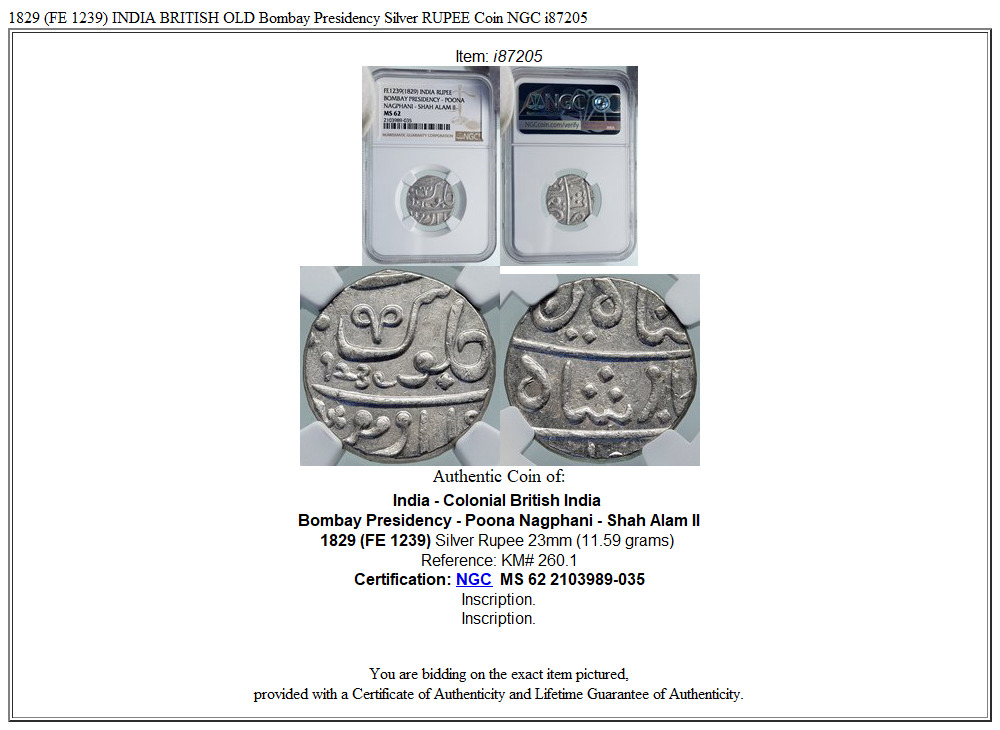 1829 (FE 1239) INDIA BRITISH OLD Bombay Presidency Silver RUPEE Coin NGC i87205