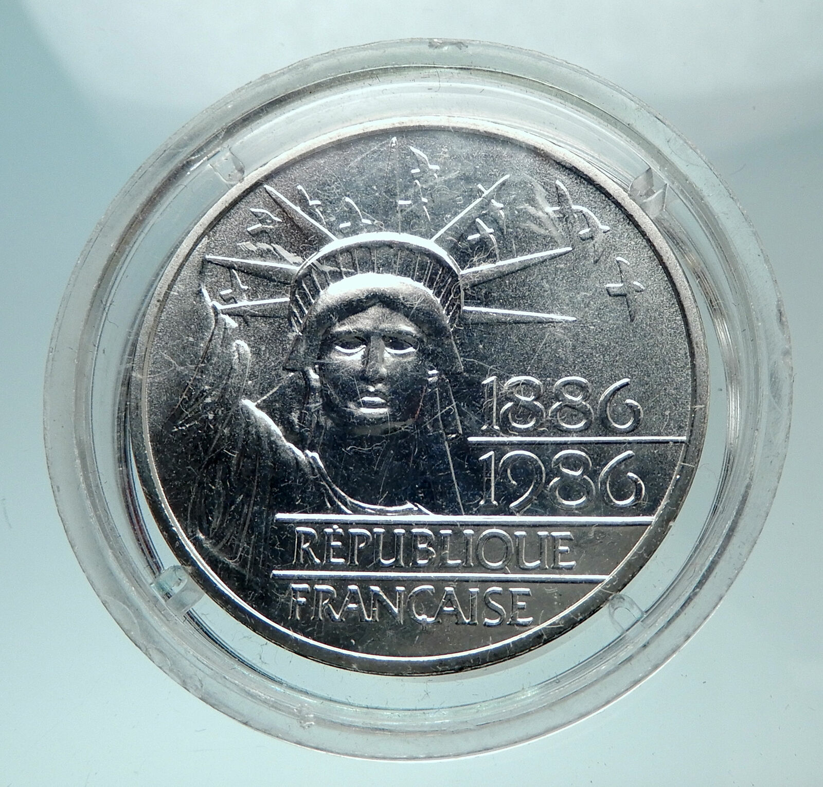 1986 FRANCE Gifts Statue of Liberty to US Huge Genuine Silver French Coin i80702