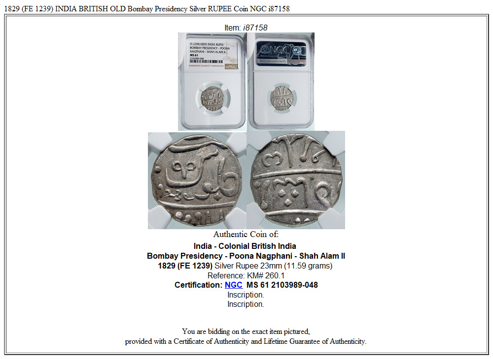 1829 (FE 1239) INDIA BRITISH OLD Bombay Presidency Silver RUPEE Coin NGC i87158