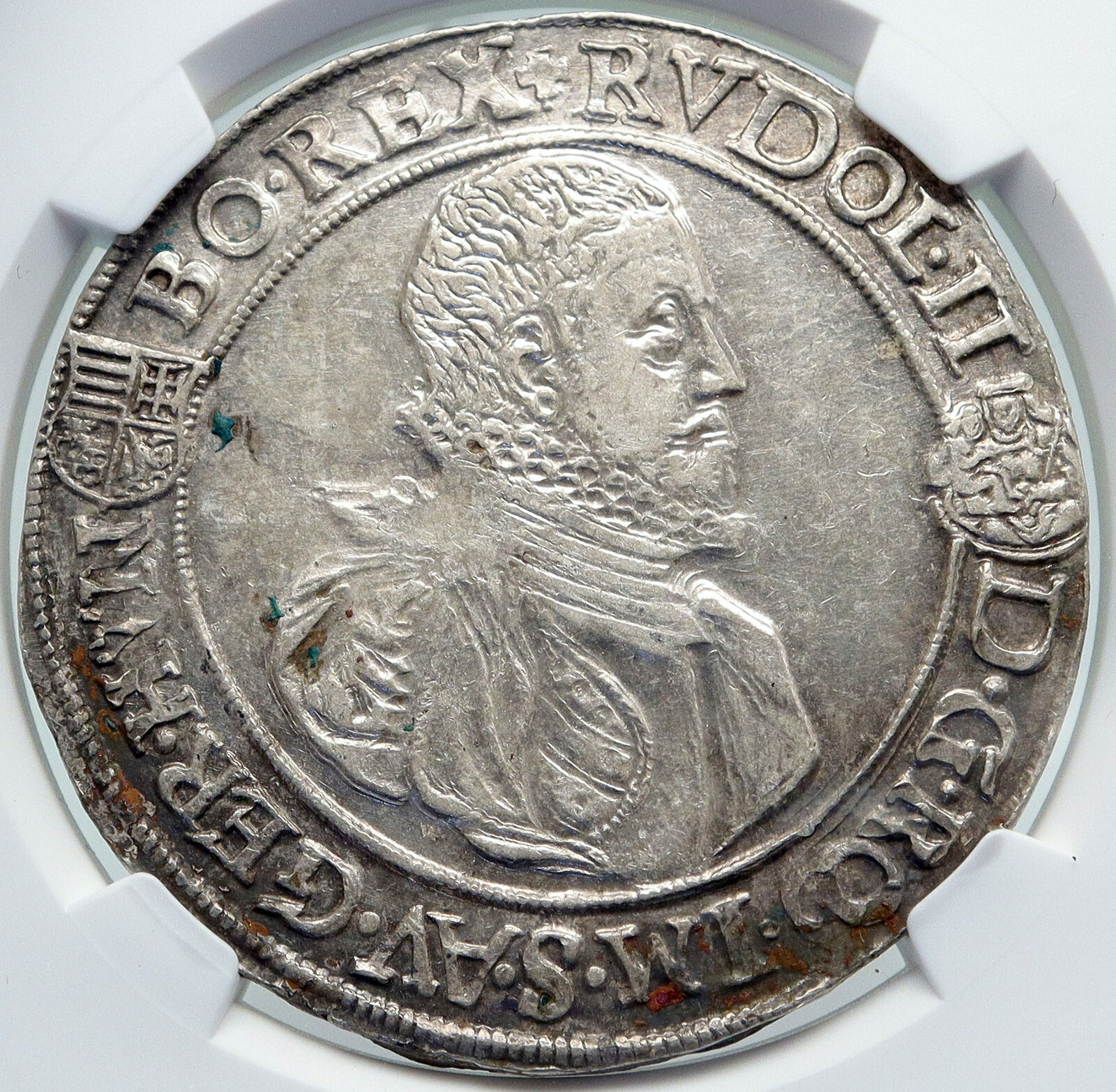 1582 HUNGARY King RUDOLF II Crowned Eagle Antique Silver Taler Coin NGC i87201