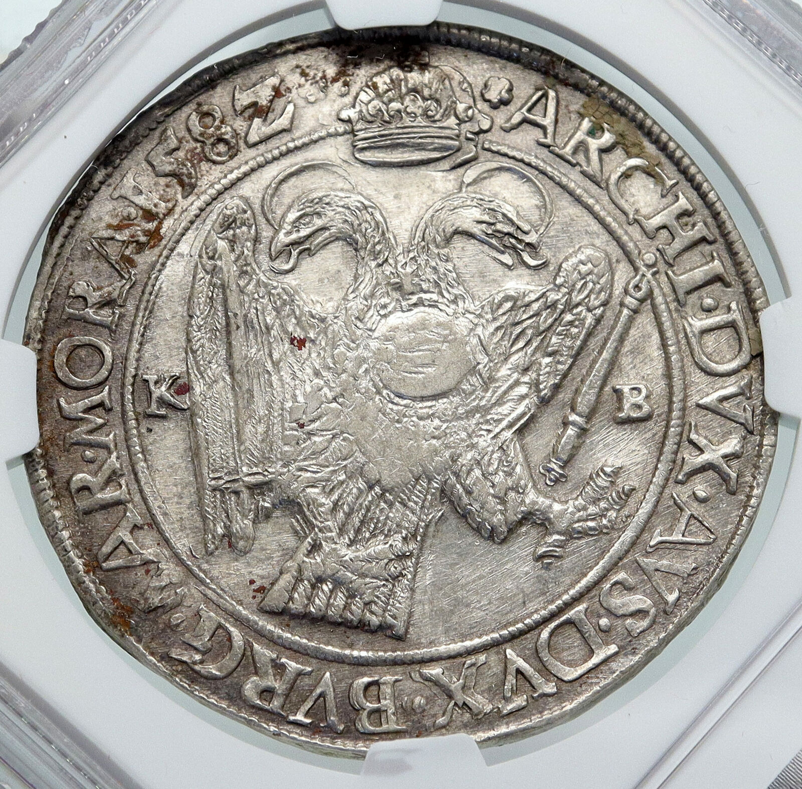 1582 HUNGARY King RUDOLF II Crowned Eagle Antique Silver Taler Coin NGC i87201