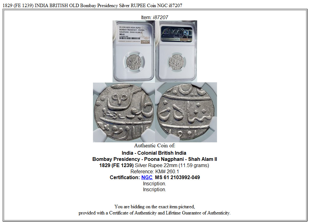 1829 (FE 1239) INDIA BRITISH OLD Bombay Presidency Silver RUPEE Coin NGC i87207