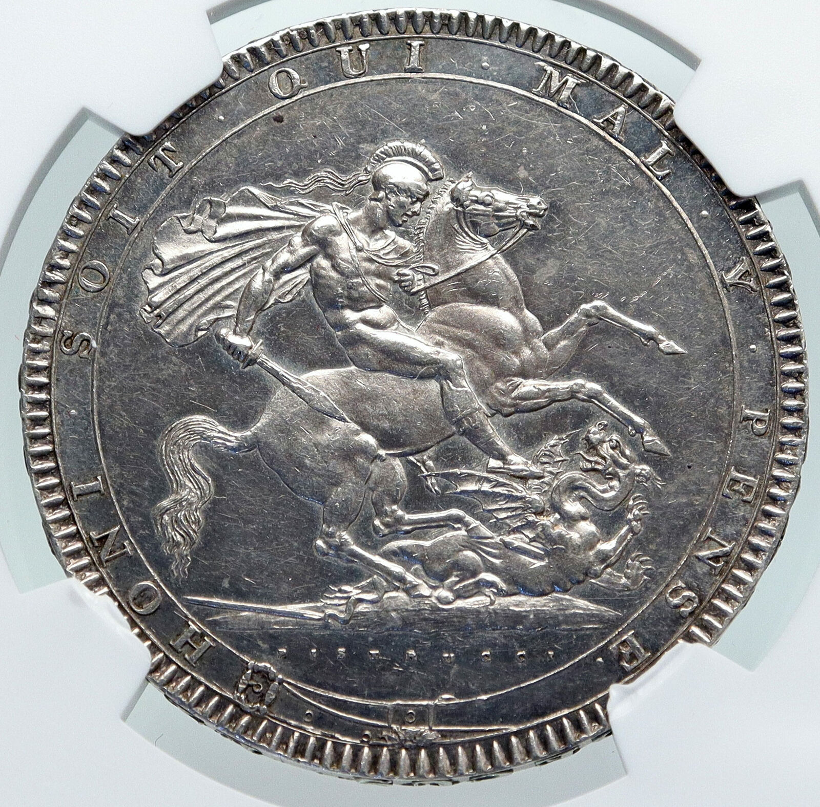 1818 GREAT BRITAIN UK King George III Old ANTIQUE Silver CROWN Coin NGC i87202