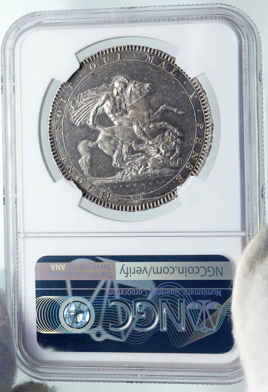 1818 GREAT BRITAIN UK King George III Old ANTIQUE Silver CROWN Coin NGC i87202