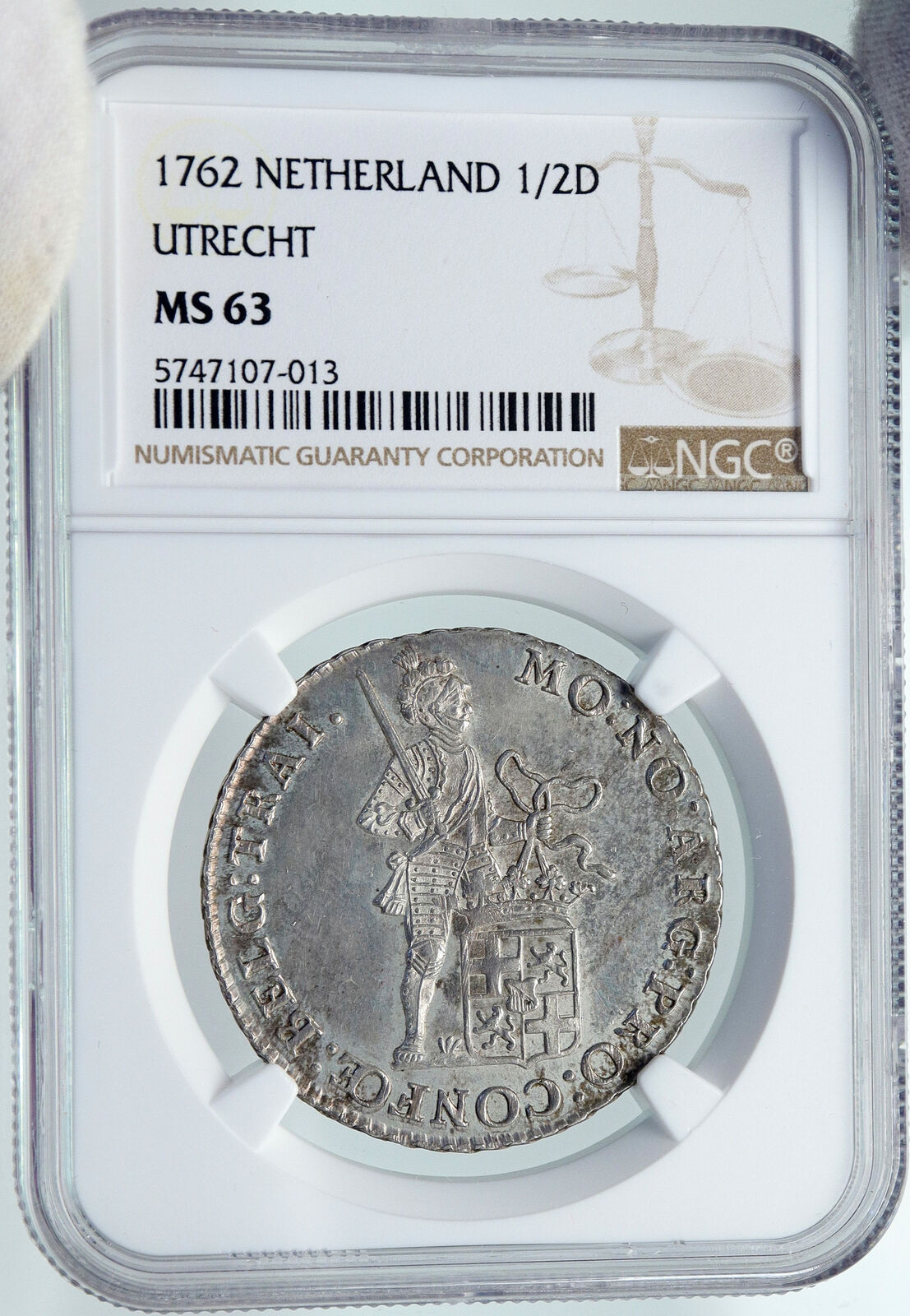 1762 Netherlands Dutch Provincial UTRECHT Knight Silver 1/2Ducat Coin NGC i87190