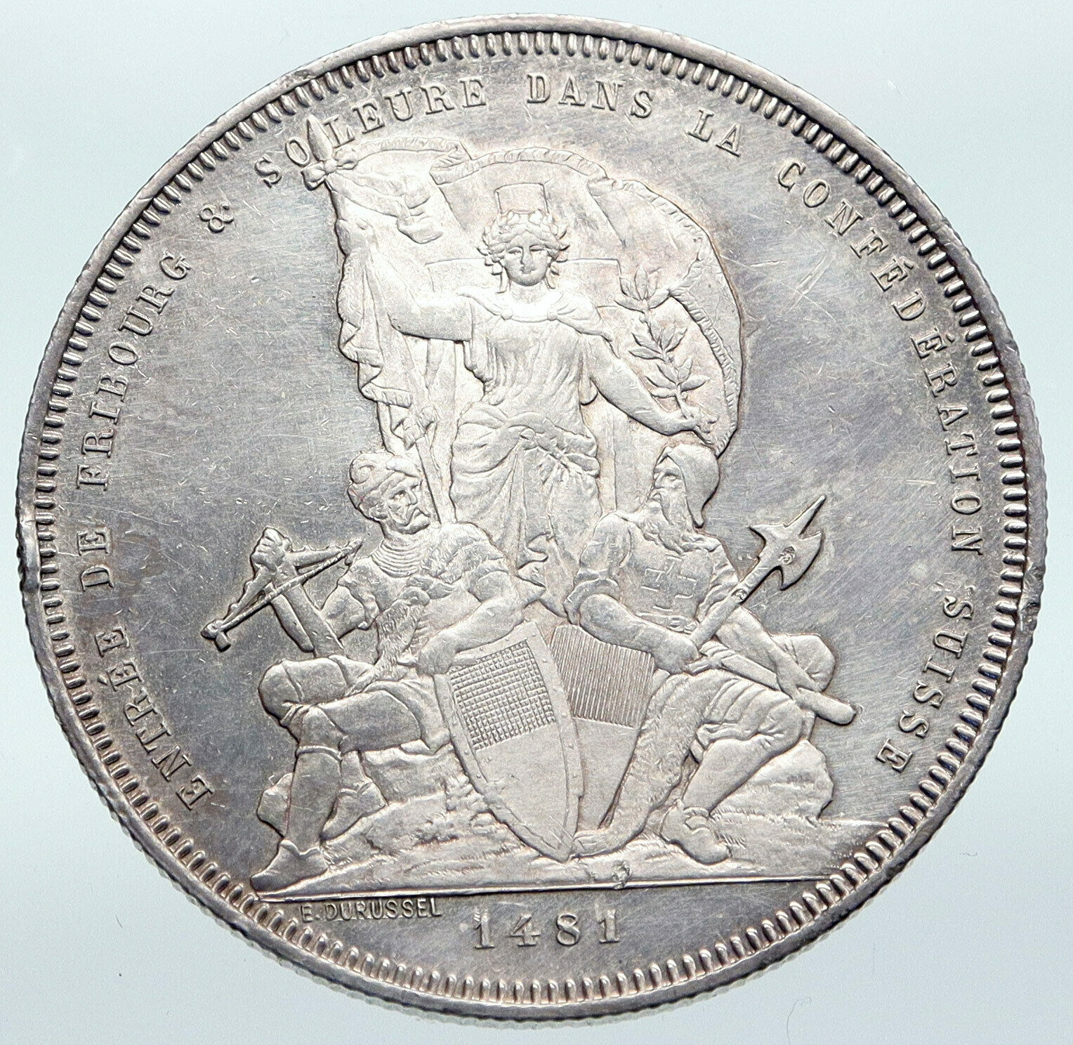 1881 SWITZERLAND Swiss SHOOTING FESTIVAL Fribourg ANTIQUE Silver 5 F Coin i87253