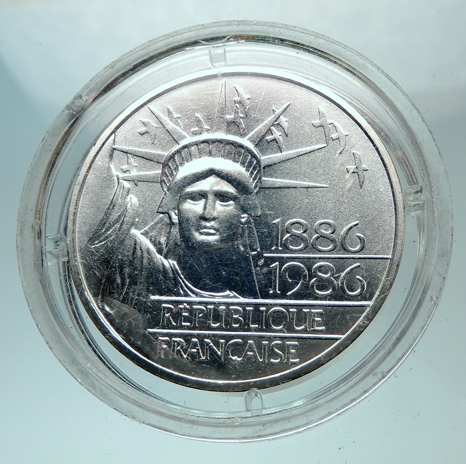 1986 FRANCE Gifts Statue of Liberty to US Huge Genuine Silver French Coin i80700