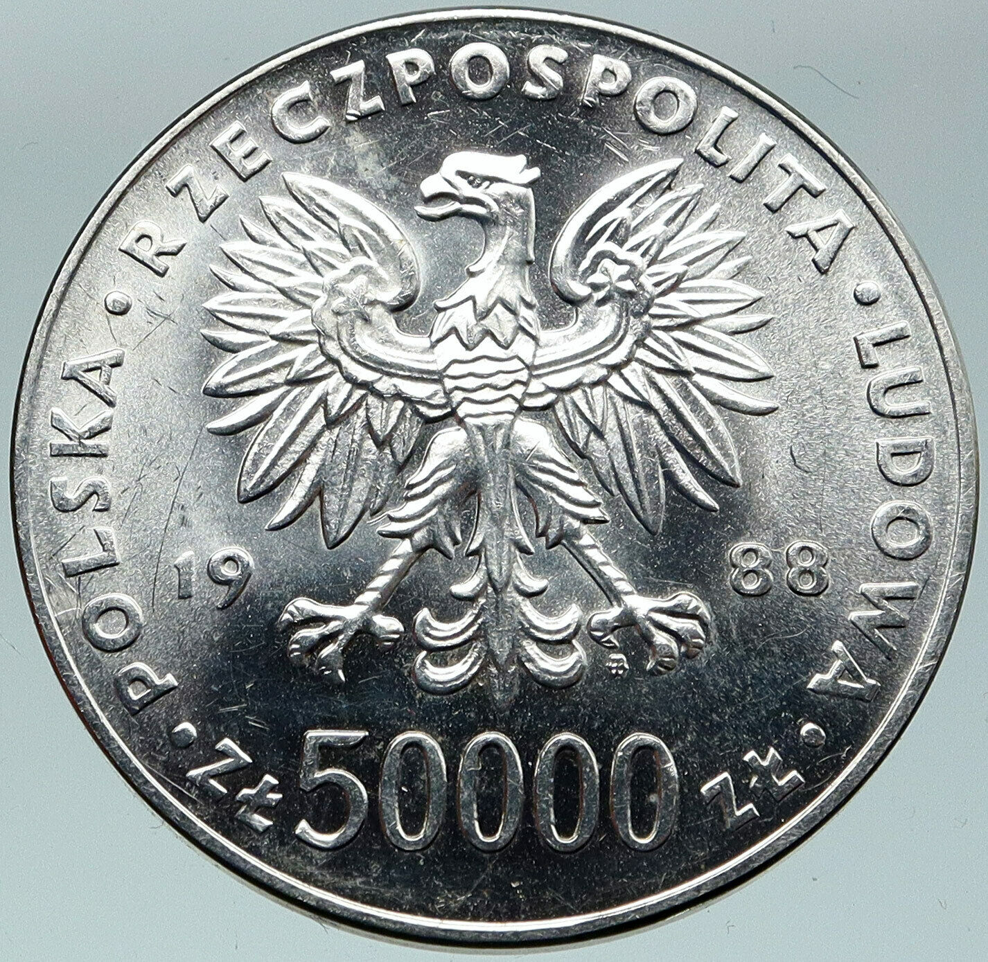 1988 POLAND Jozef Pilsudski 70th Anniv Antique Silver 50,000 Zlotych Coin i87450