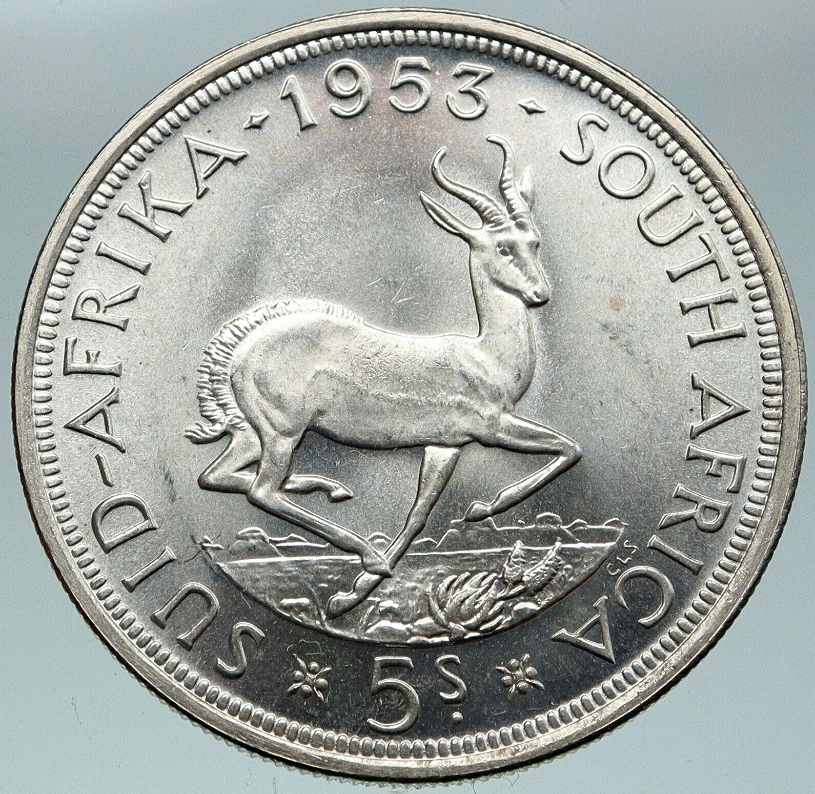 1953 SOUTH AFRICA Old Queen Elizabeth II VINTAGE Silver 5 Shillings Coin i87453