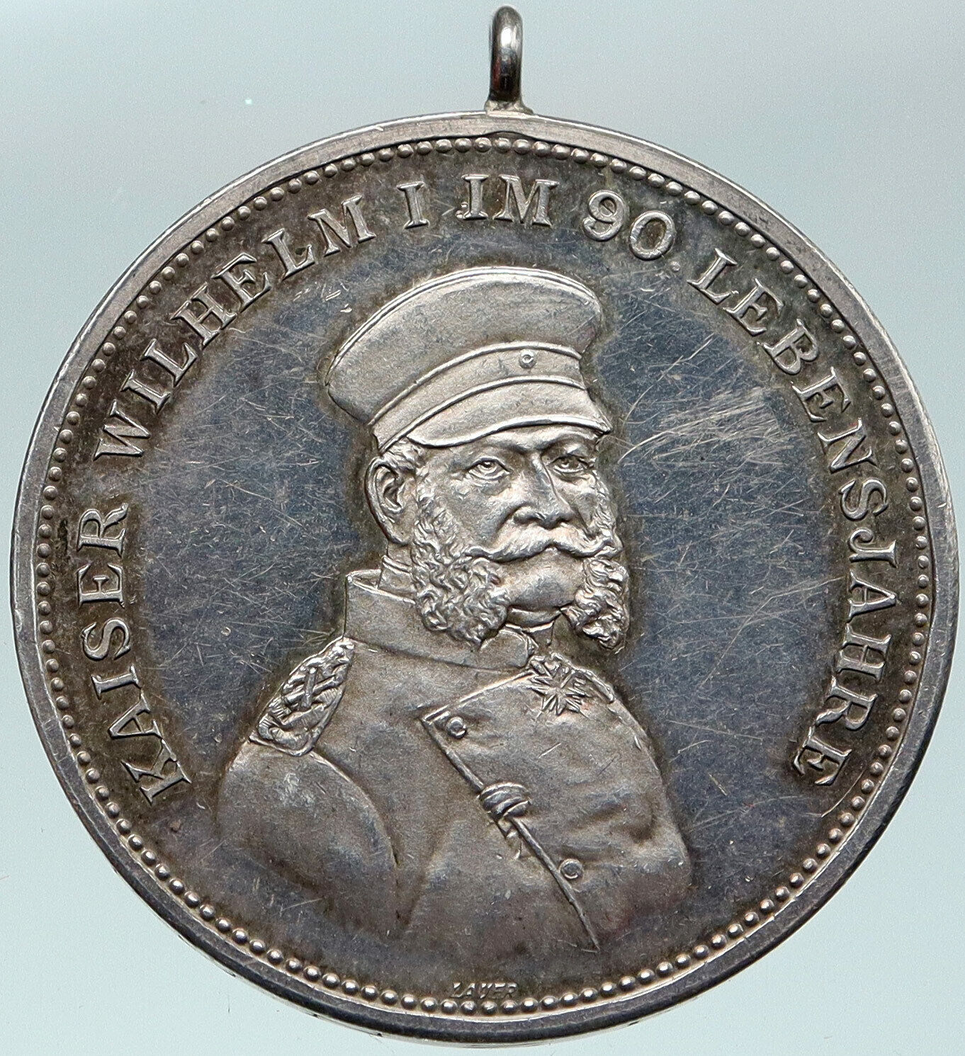 1897 GERMANY Emperor Wilhelm 100 Yr Birthday OLD ANTIQUE Silver Medal i87456