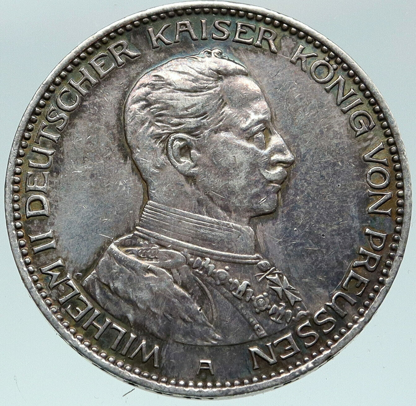 1914A GERMANY GERMAN STATES PRUSSIA WILHELM II Antique Silver 3 Mark Coin i87451
