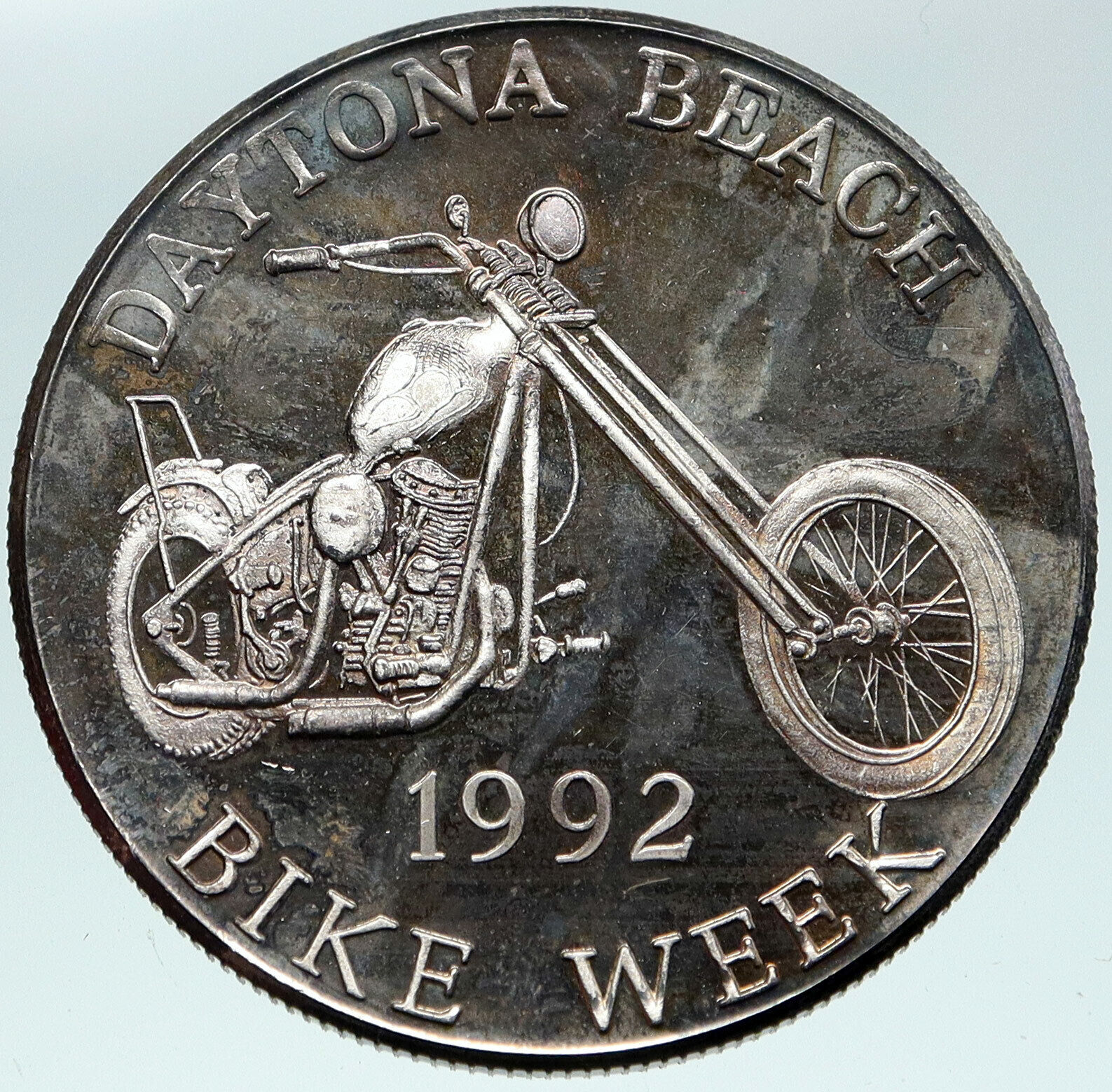 1992 USA Daytona Beach FLORIDA Bike Week MOTORCYCLE Old Silver Token Coin i87452