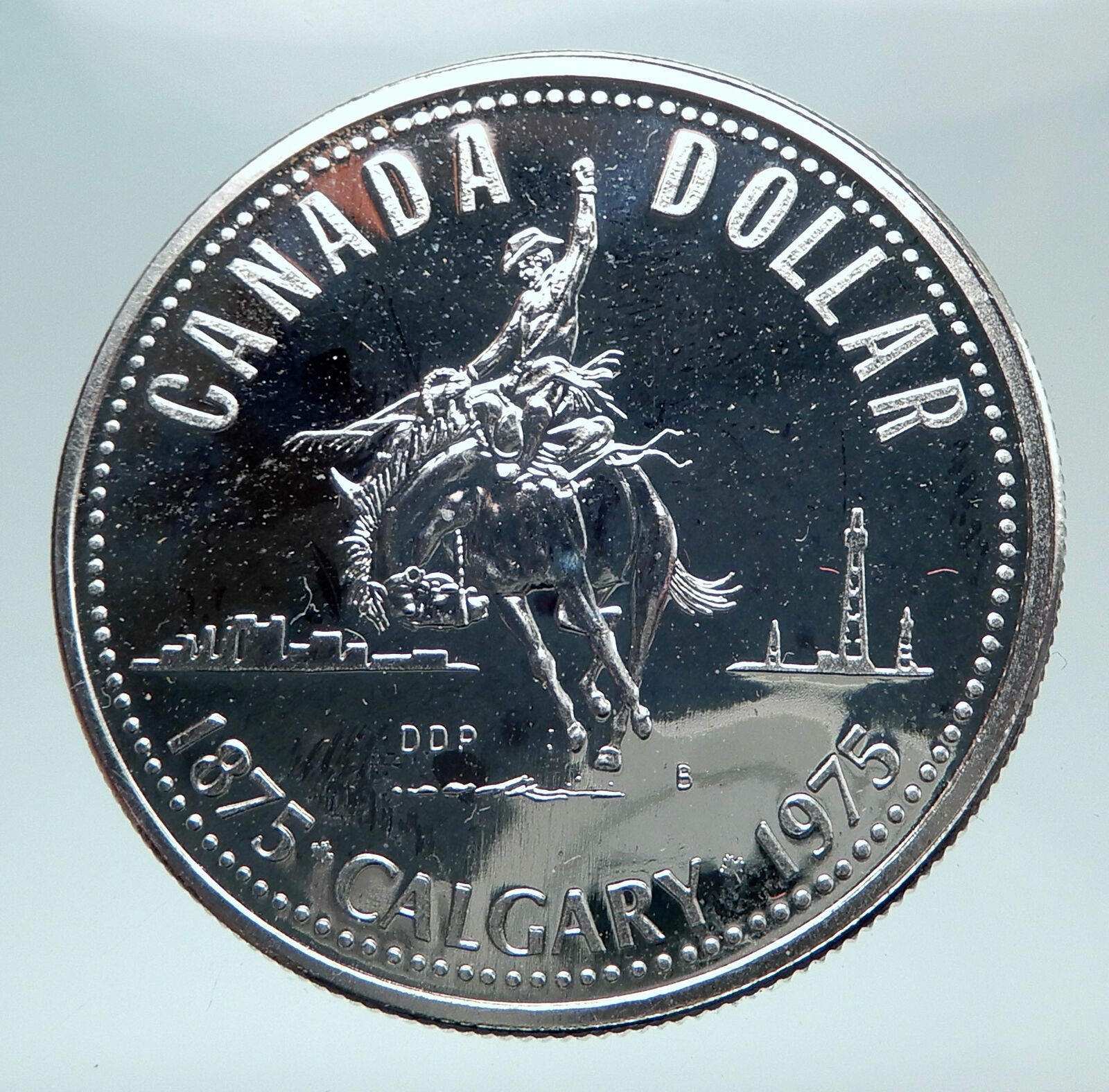 1975 CANADA UK Queen Elizabeth II Calgary 100Years Huge Proof Silver Coin i80862