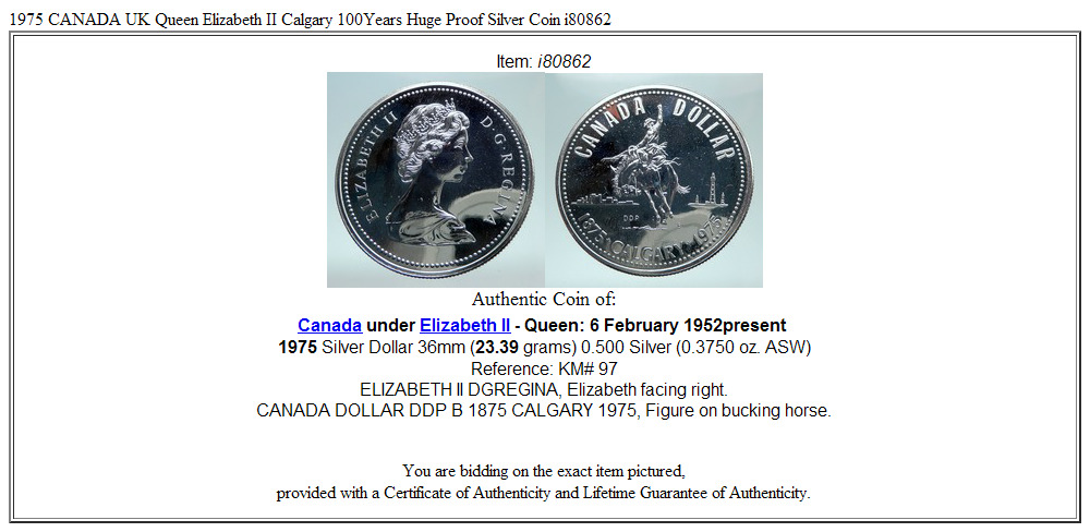 1975 CANADA UK Queen Elizabeth II Calgary 100Years Huge Proof Silver Coin i80862