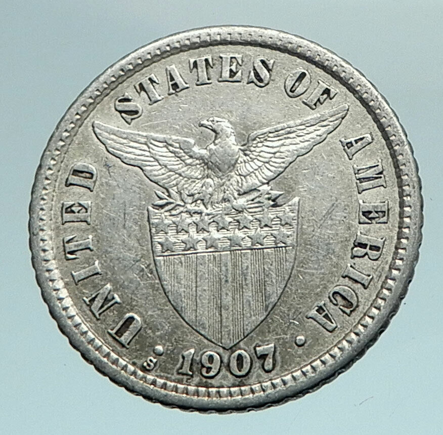 1907 S PHILIPPINES - TEN Centavos United States of America Silver Coin i79676